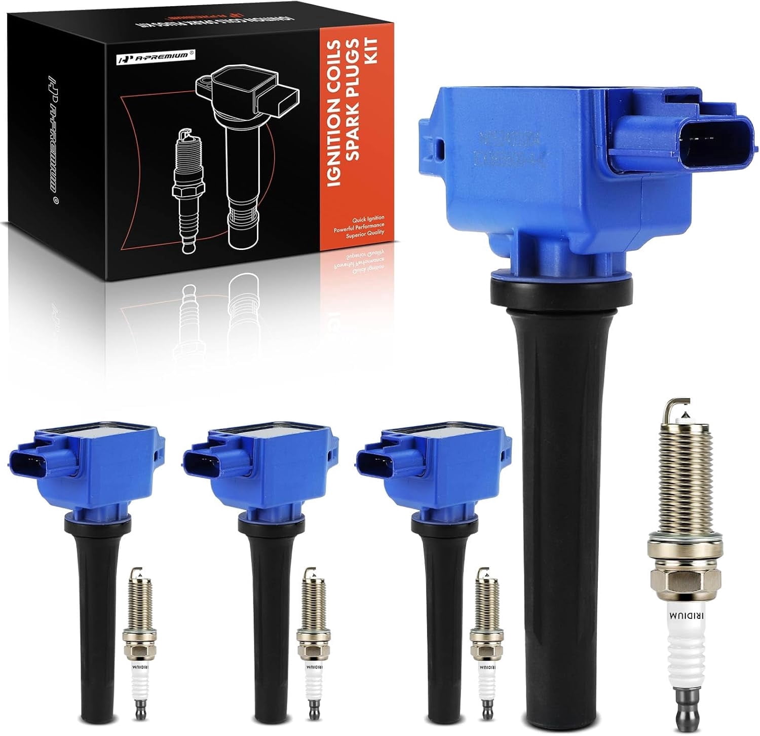 A-Premium (Blue) Set of 8 Ignition Coil Pack and Iridium Spark Plugs Compatible with Mazda CX-5 2013-2018/2022, 3 2012-2022, 3 Sport 2014/2016-2018, 6 2014-2017, MX-5 Miata, CX-3, CX-30, CX-50