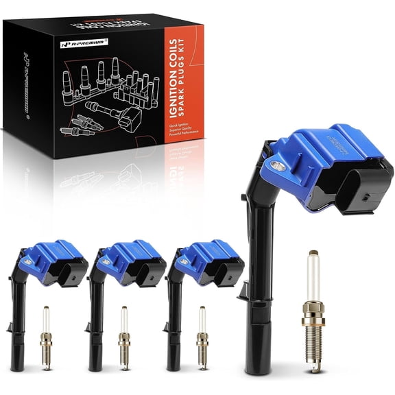 A-Premium (Blue) Set of 8 Ignition Coil Pack and Iridium Spark Plugs Compatible with Mercedes-Benz C300, C350e, E300, Sprinter 1500 2500 3500, GLC300, GLA250, SLK300, SLC300 & Infiniti Q50, Q60, QX30