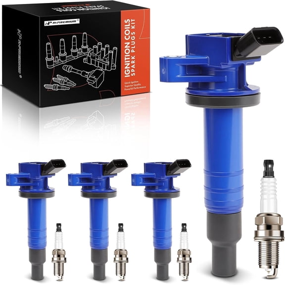 A-Premium (Blue) Set of 8 Ignition Coil Pack and Iridium Spark Plugs Compatible with Toyota Corolla 1999-2004, Matrix 2003-2008, Celica, Corolla, Matrix, MR2 Spyder & Chevrolet Prizm & Pontiac Vibe