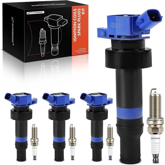 A-Premium Blue Set of 8 Ignition Coil Pack and Iridium Spark Plugs Compatible With Kia Soul, Rio 2012-2019 & Hyundai Accent, Veloster 2012-2017, 1.6L