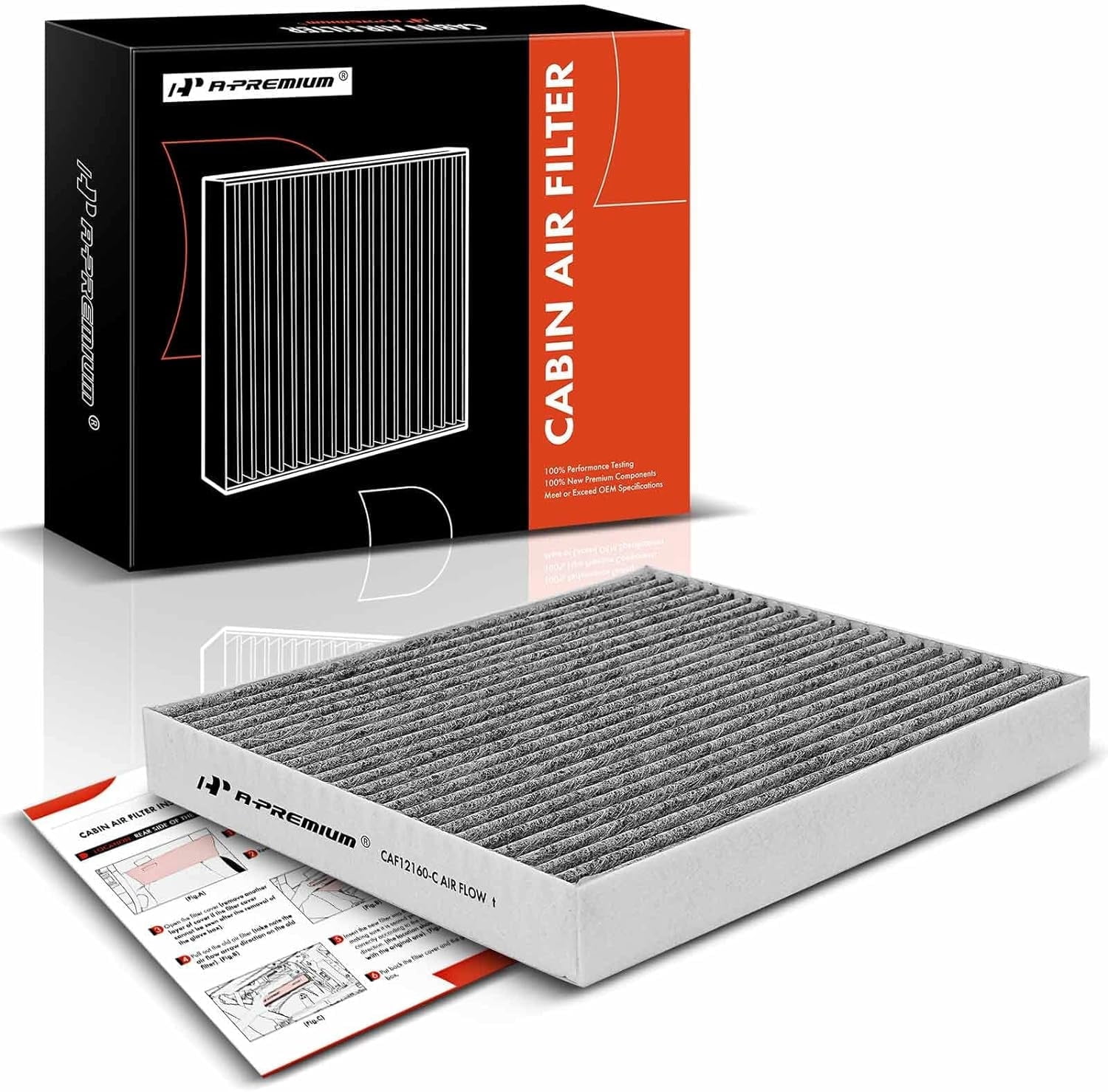 Filtro de Aire de Cabina con Carbón Activado A-Premium Compatible con Hyundai y Kia - Kona 18-22, Tucson 16-21, Veloster 19-21, Venue 20-23, Seltos 21-23, Soul 20-23, Sportage 17-22 - Reemplaza # CF12160