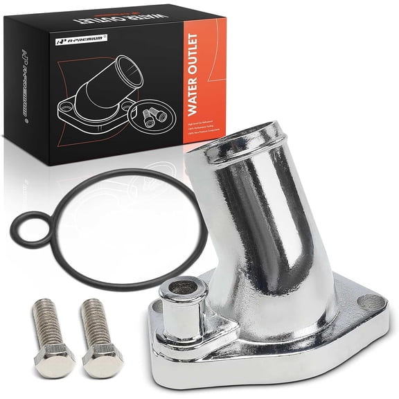 A-Premium Chrome Aluminum 60° Water Neck/Thermostat Housing Compatible with Small Block Ford 1965-1975 221, 289, 302 and 351W engines, with O-Ring & 2 Bolts