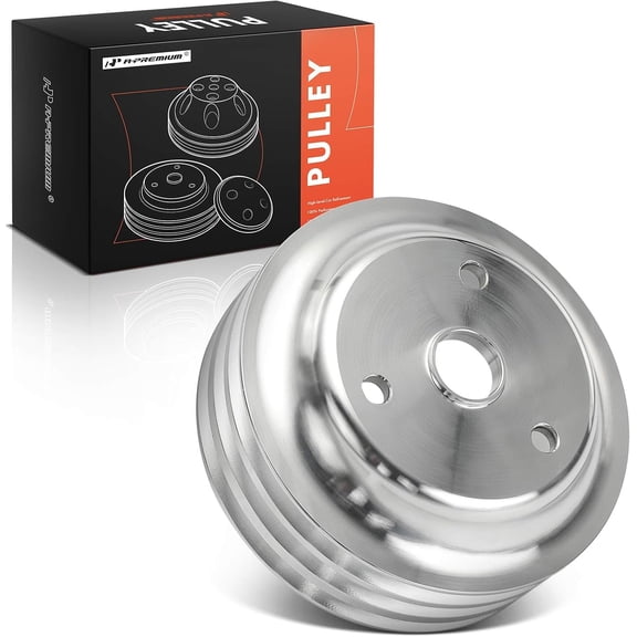 A-Premium Crankshaft Pulley with Triple-Groove Polished Aluminum Compatible with 1969-1985 Chevrolet Small Block V8 262, 265, 267, 283, 302, 305, 307, 327, 350, 400