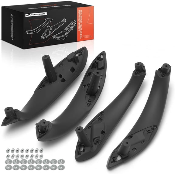 A-Premium Door Armrest Compatible with BMW 320i xDrive, 328d xDrive, 328i GT xDrive, 328i xDrive, 330e, 330i xDrive, 335i, 340i, 428i Gran Coupe, Front and Rear Side, Black, 4 Pcs
