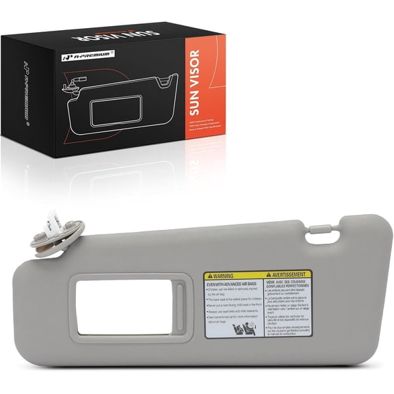 A-Premium Driver Left Side Sun Visor Compatible with Toyota Highlander 2008 2009 2010 2011 2012 2013 - Without Vanity Light with Vanity Mirror with Sliding Sun Visor Extension Gray Color