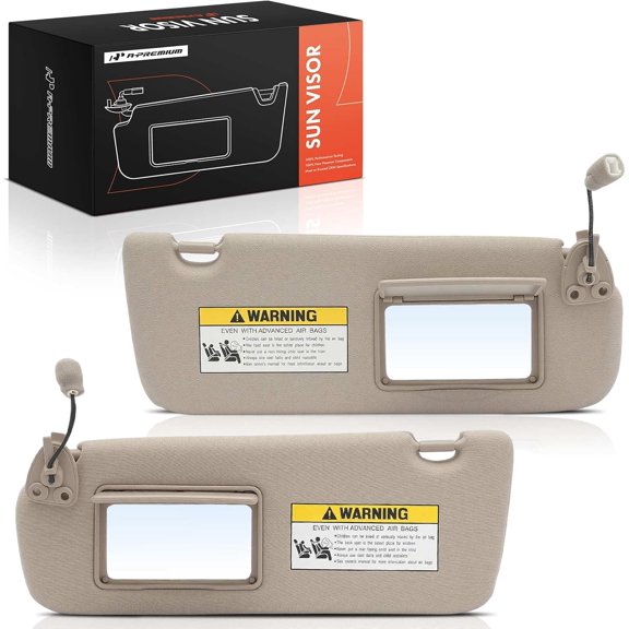 A-Premium Driver & Passenger Sun Visor Compatible with Hyundai Sonata 2005 2006 2007 2008 - with Vanity Mirror, Without Vanity Light, with Sliding Extender, Beige Color - Replaces 85201-0A250-QD