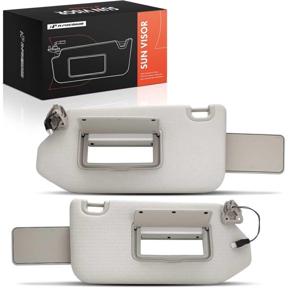 A-Premium Driver & Passenger Sun Visor Compatible with Nissan Pathfinder 2013-2018 & Infiniti QX60 2014-2017, JX35 2013 - with Vanity Mirror, with Vanity Light, Gray - Replaces 964019PB0A, 964009PB0A