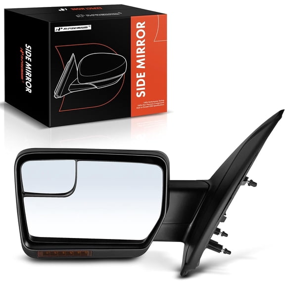 A-Premium Driver Side Power Door Mirror - Compatible with Ford F-150 F150 2011 2012 2013 2014 - Heated, Manual Folding, Black Texture - Outside Rear View Mirror - with Turn Signal and Spotter Glass