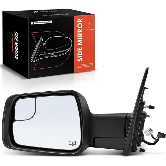 A-Premium Driver Side Power Door Mirror - Compatible with Ram 1500 2019 2020 2021 2022 - Heated Power Folding Black Outside Rear View Mirror w/Turn Signal Puddle Light and Blind Spot Glass