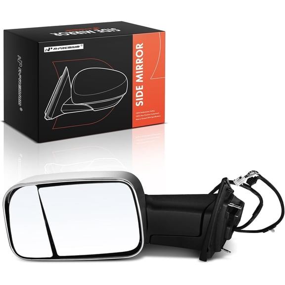 A-Premium Driver Side Power Door Mirror - Compatible with Ram 1500 2019-2020 - Heated Manual Folding Chrome Outside Rear View Mirror w/Turn Signal Puddle Light Blind Spot Detection