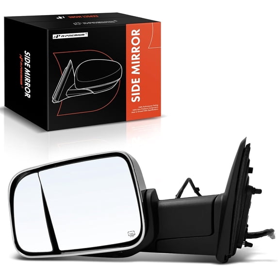 A-Premium Driver Side Power Door Mirror - Compatible with Ram 2500 3500, 2019 2020 2021 2022 - Heated Power Folding Chrome Outside Rear View Mirror w/Turn Signal Puddle Light and Blind Spot Detection