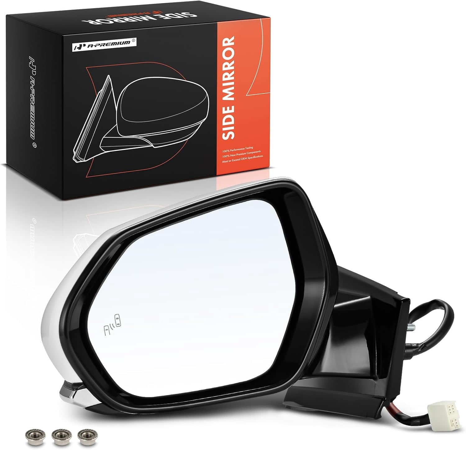 A-Premium Driver Side Power Door Mirror Compatible with Toyota Prius 2016-2022, Prius Prime 2017-2022, Prius AWD-e 2019-2022 - Heated Manual Folding with Blind Spot Detection White (Paint to Match)