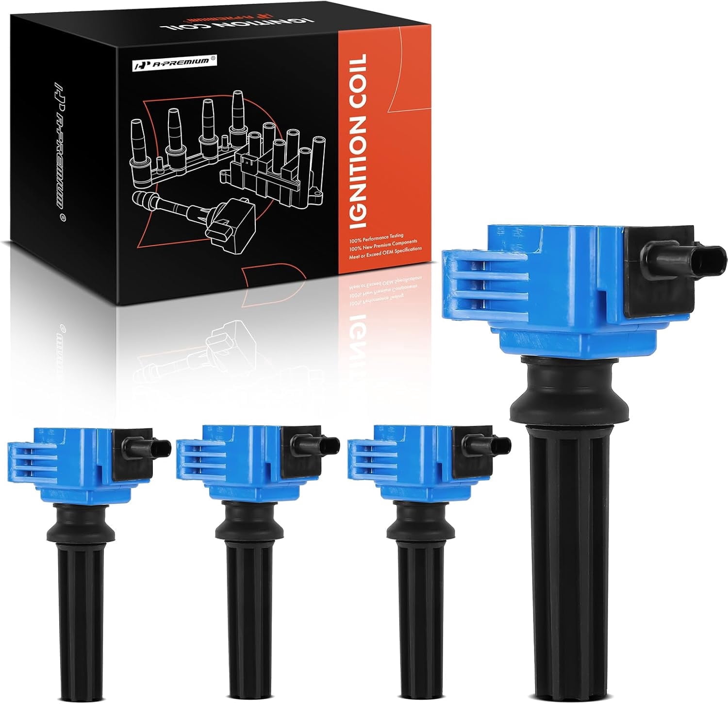 A-Premium Engine Ignition Coil Pack Compatible with Ford Explorer, Escape, Fusion, Focus, Edge, Mustang, Taurus, EcoSport & Land Rover Range Rover Evoque, Discovery Sport & Lincoln & Jaguar, 4-PC Set