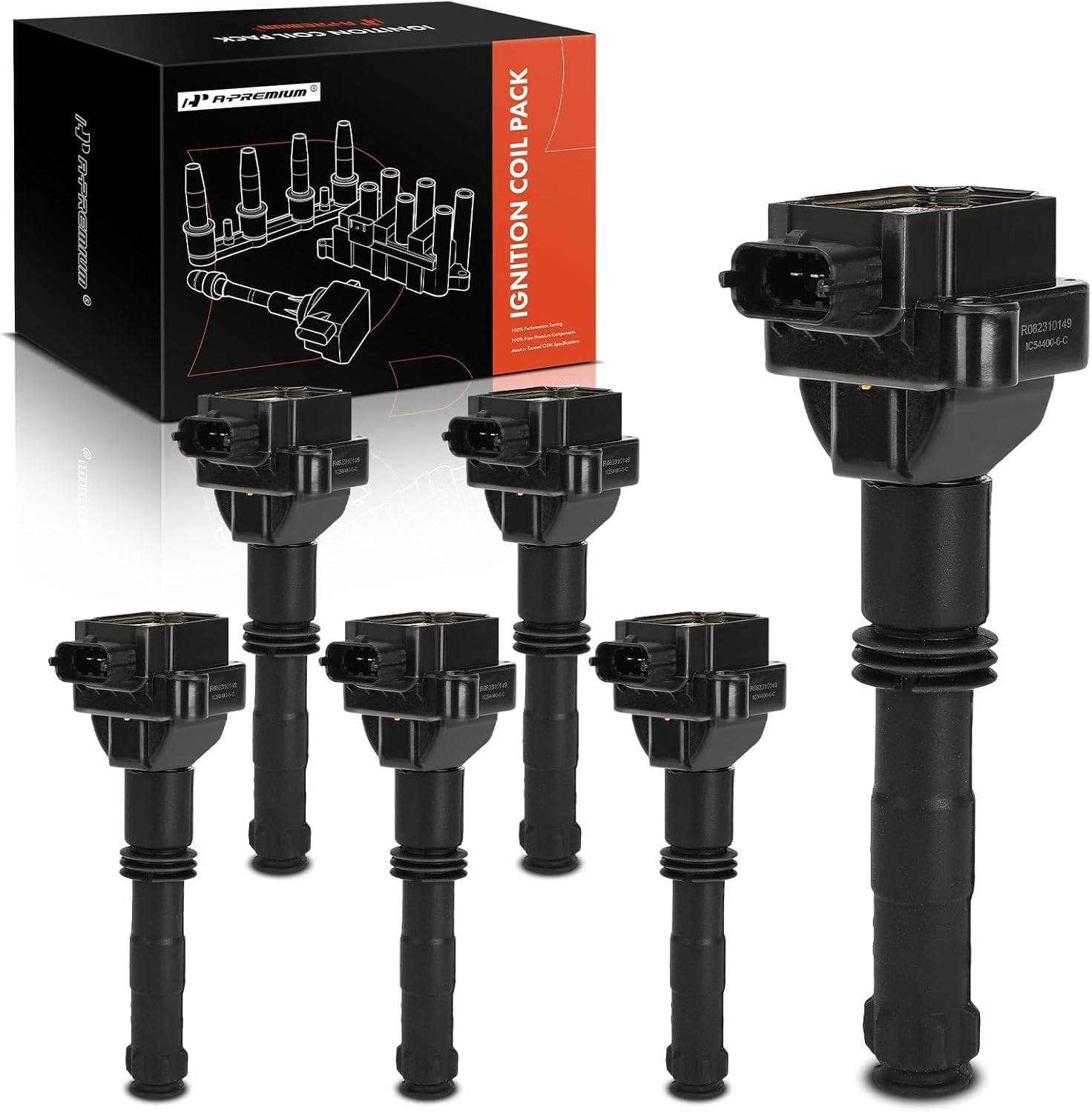 A-Premium Engine Ignition Coil Pack Compatible with Porsche 911 1999-2012, Cayman 2006-2008, 2.7L 3.4L 3.6L 3.8L, 6-PC Set