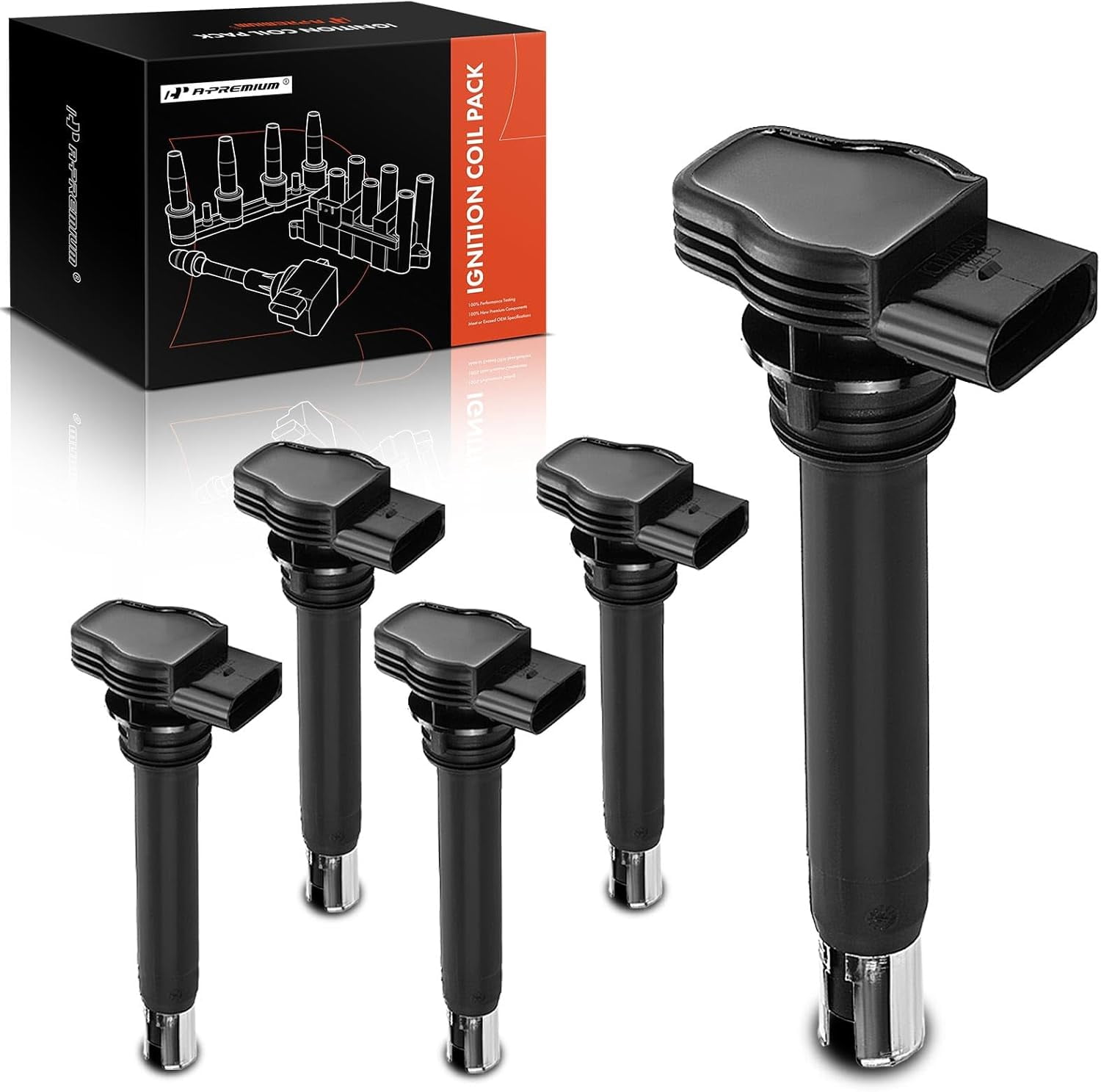 A-Premium Engine Ignition Coil Pack Pack Set of 5 Compatible with Volkswagen Jetta Passat Golf Tiguan Beetle CC Eos GTI Rabbit & Audi A3 A4 A5 A6 TT Quattro allroad Q3 Q5 & More