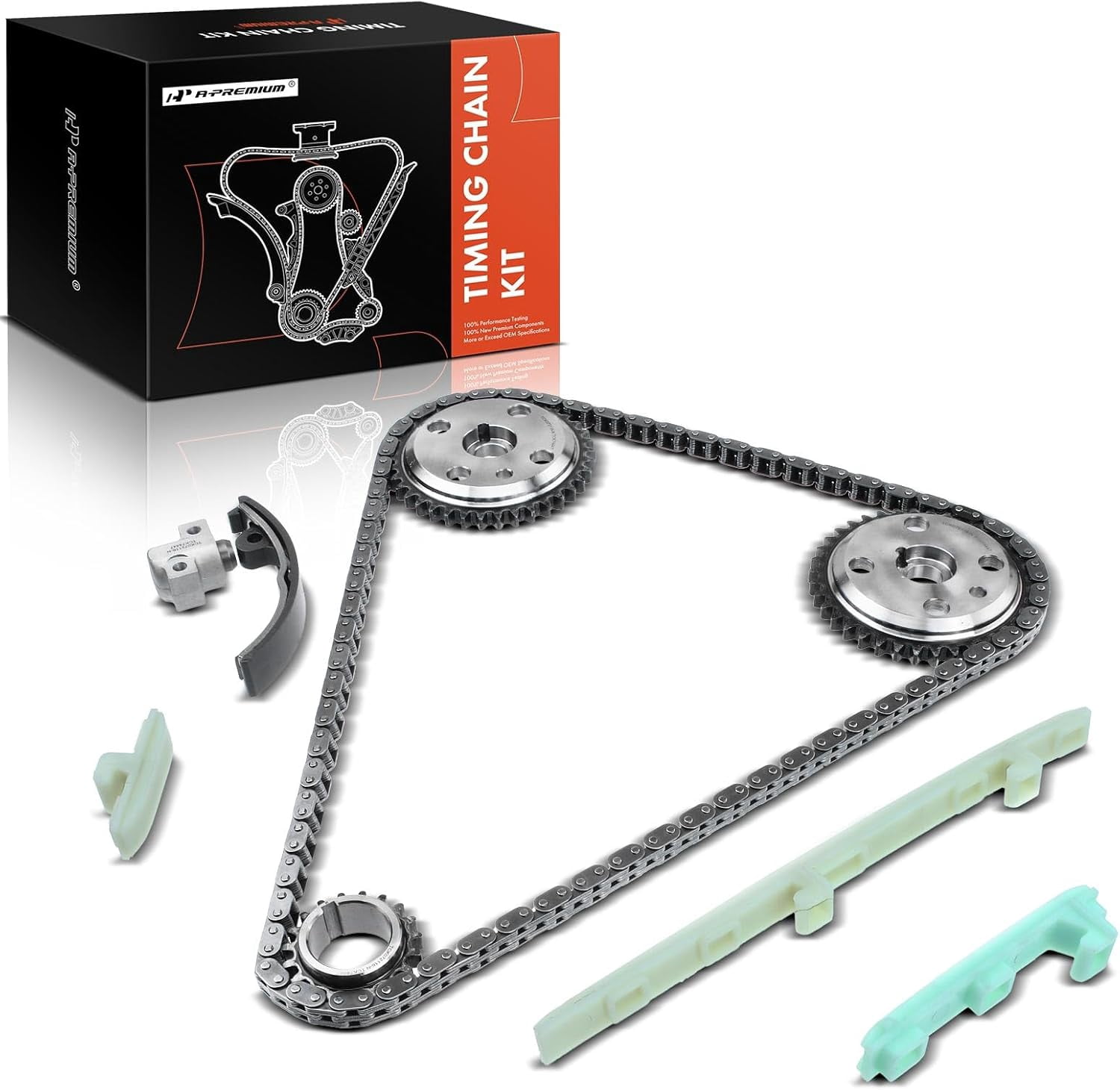 A-Premium Engine Timing Chain Kit W/Guide & Tensioner [fits DOHC, 4Cyl 2.4L] Compatible with Chevrolet Malibu, Cavalier 96-20 & Buick Skylark & Olds Achieva, Alero & Pontiac Grand Am, Sunfire 96-02