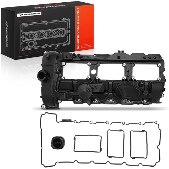A-Premium N55 Engine Valve Cover Kit with Gasket & Bolt & Oil Cap Compatible with 2011-2019 BMW Model - 328i 335i 435i 530i 535i 640i 740i 740Li (xDrive) X3 X5 X6, 3.0L Turbo, Replace # 11127570292