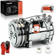 A-Premium Air Conditioner AC Compressor with Clutch | Compatible with Sanden 508, HC5003C, 2-Groove V-Belt, Chrome