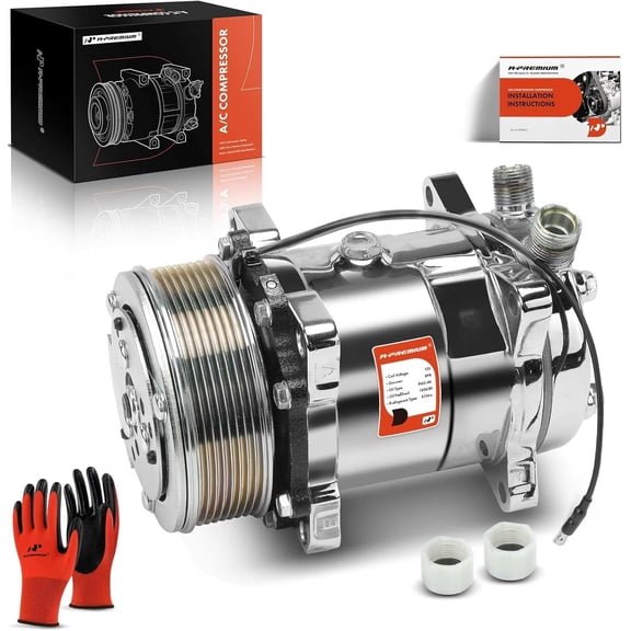 A-Premium Fit for Sanden 508 8PK Style, Universal A/C Compressor with Clutch, 8 Groove Serpentine Belt, Chrome Plated Aluminum Housing