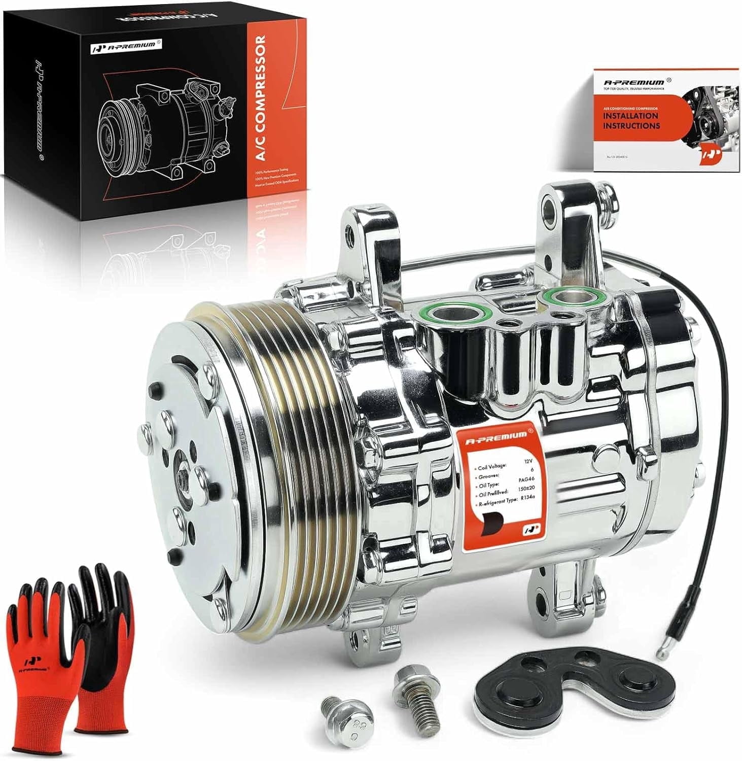A-Premium Fit for Sanden SD-7 Mini 6PK Style, Universal A/C Compressor ...