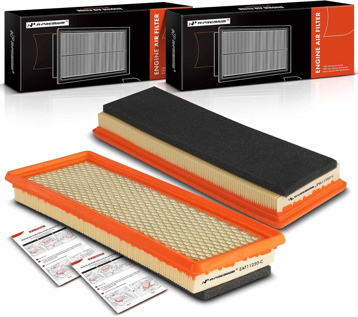A-Premium Front 2-PC Engine Air Filter Compatible with Fiat 500 2012-2019 1.4L, Replace# 68082570AA, 53101161