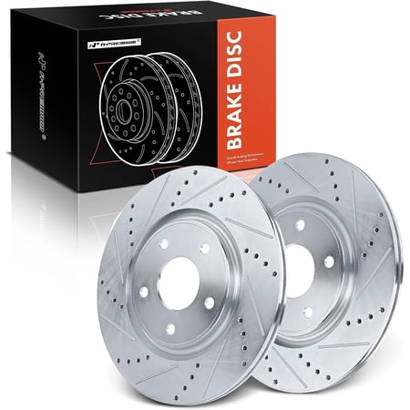 A-Premium 11.90 inch (302.2mm) Front Drilled and Slotted Disc Brake Rotors Compatible with Select Dodge, Chrysler, Ram and Volkswagen Models - Journey, Grand Caravan/Town & Country, Routan, C/V