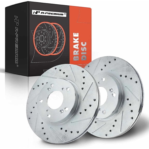 A-Premium Front Drilled and Slotted Disc Brake Rotors Set Compatible with Honda CR-V CRV 2002-2004 Civic Accord CR-Z CRZ Element Acura CSX Ilx 2-PC Set