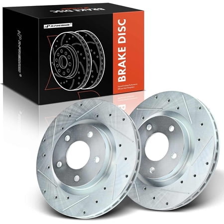 A-Premium 11.57 inch (294mm) Front Drilled and Slotted Disc Brake Rotors Compatible with Select Jeep, Chrysler, Dodge and Mitsubishi Models - Compass, Patriot, 200, Sebring, Outlander, Avenger
