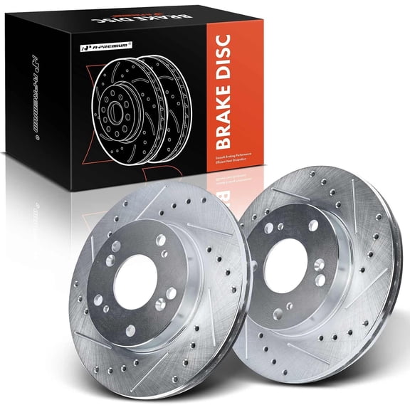 A-Premium 10.30 inch (261.5mm) Front Drilled and Slotted Disc Brake Rotors Compatible with Select Honda and Acura Models - Civic 2004-2011, CR-Z 2011-2015, RSX 2002-2006, 2-PC Set