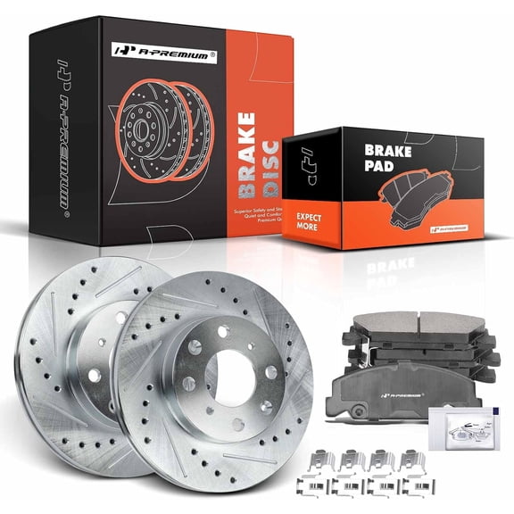A-Premium Front Drilled and Slotted Disc Brake Rotors and Pads Kit Compatible with Honda Civic 1990-2000 CRX 1990-1991