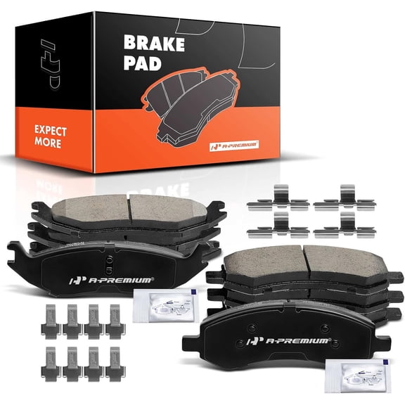 A-Premium Front and Rear Ceramic Brake Pads Set Compatible with Chrysler, Dodge and Ram Models - Aspen/Durango 2007-2009, Ram 1500 2006-2010, 1500 2011-2018, with Hardware, 8-Pack