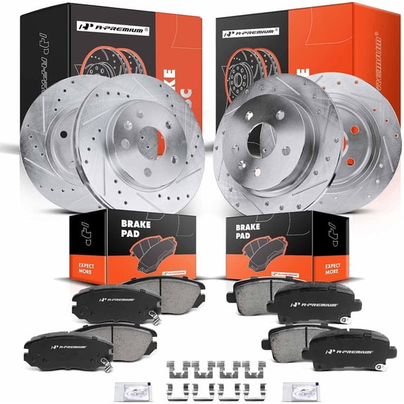 A-Premium Front & Rear Drilled and Slotted Disc Brake Rotors + Ceramic Pads Kit Compatible with Select Buick and Chevy Models - Regal 2013/2016-2017, Malibu 2015, Malibu Limited 2016, 12-PC Set