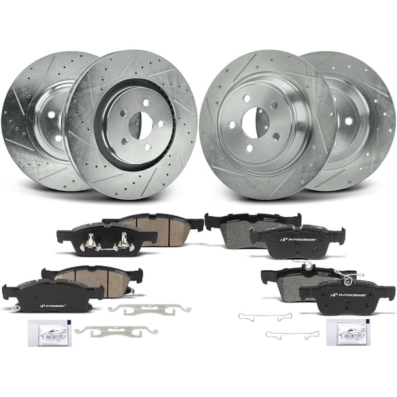 A-Premium Front and Rear Drilled and Slotted Disc Brake Rotors + Ceramic Pads Kit Compatible with Select Ford and Lincoln Models - Edge 2015-2021, MKX 2016-2018, Nautilus 2019-2023, 12-PC Set