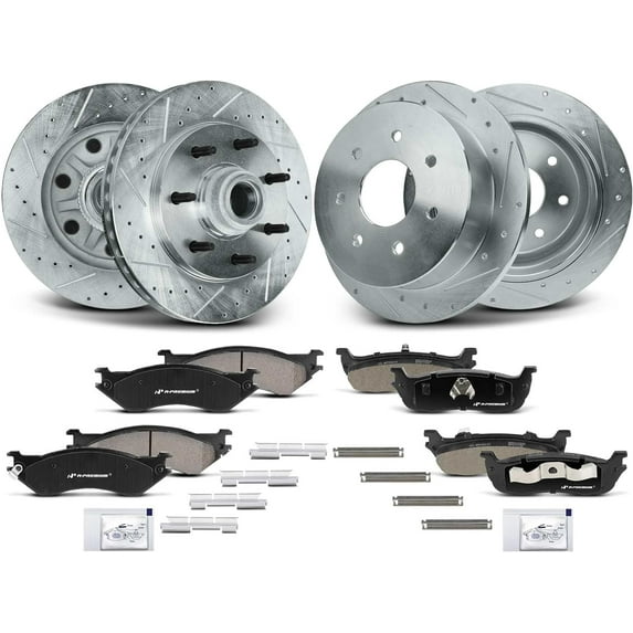 A-Premium Front and Rear Drilled and Slotted Disc Brake Rotors + Ceramic Pads Kit Compatible with Select Ford Models - F-150 F150 2000-2003, F-150 Heritage 2004-2004, F-250 F250 1997-1999, 12-PC Set