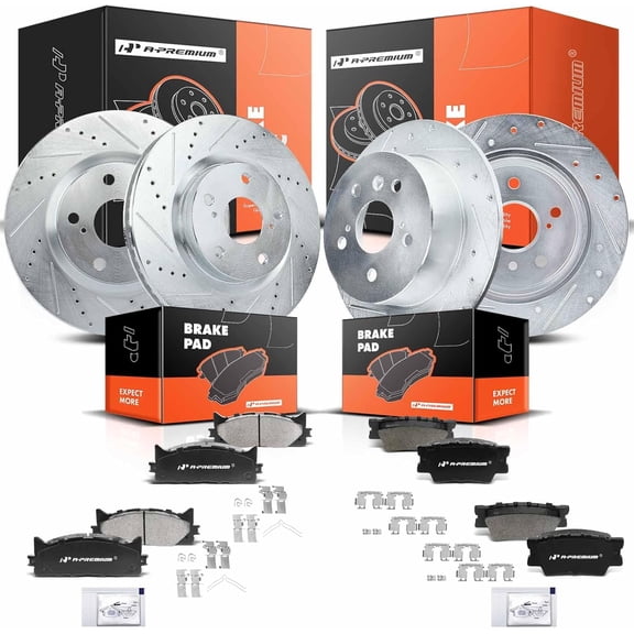 A-Premium Front & Rear Drilled and Slotted Disc Brake Rotors + Ceramic Pads Kit Compatible with Select Lexus and Toyota Models - ES350 2007-2012, Avalon 2008-2012, Camry 2007-2011, 12-PC Set