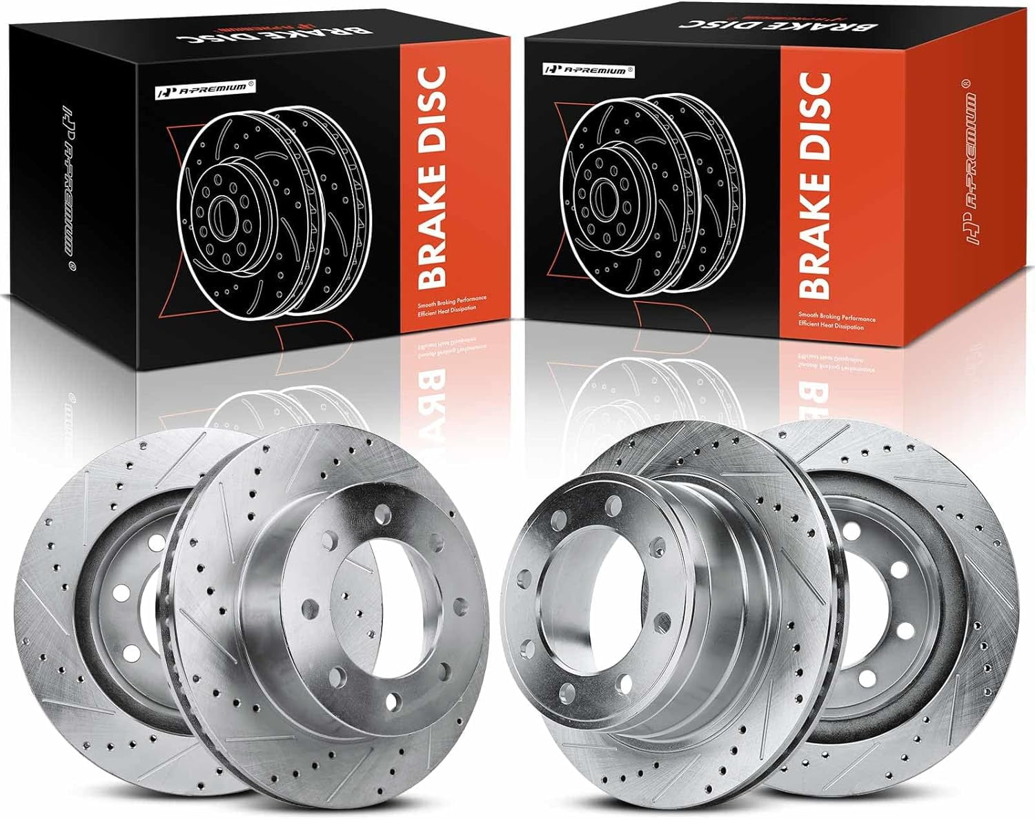 A-Premium Front and Rear Drilled and Slotted Disc Brake Rotors Compatible with Select Dodge Models - Ram 1500 2006-2008, Ram 2500/3500 2003-2008, 4-PC Set