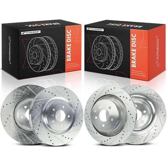 A-Premium Front and Rear Drilled and Slotted Disc Brake Rotors Compatible with Select Infiniti and Nissan Models - Q60 2014-2015, G37 2008-2013, 370Z 2009-2020, 350Z 2009, Z 2023, 4-PC Set