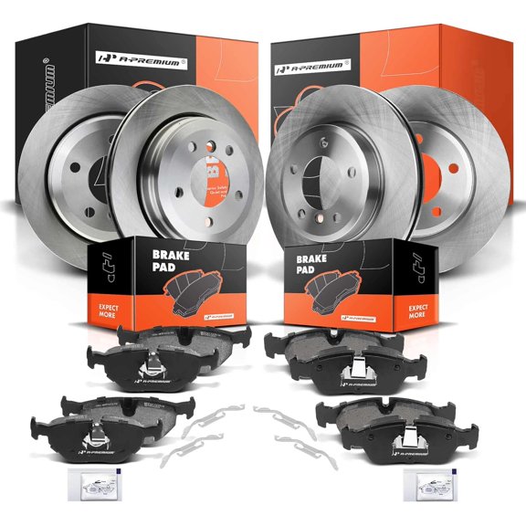 A-Premium Front and Rear Vented Disc Brake Rotors + Ceramic Pads Kit Compatible with Select BMW Models - 325xi 2001 2002 2003 2004 2005, 2.5L, AWD, 12-PC Set