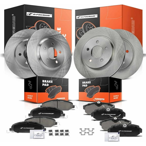 A-Premium Front and Rear Vented Disc Brake Rotors + Ceramic Pads Kit Compatible with Select Ford Model - Mustang 2005 2006 2007 2008 2009 2010, 4.6L, 12-PC Set