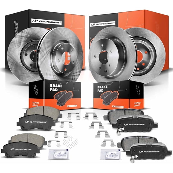 A-Premium Front and Rear Vented Disc Brake Rotors + Ceramic Pads Kit Compatible with Select Nissan Models - Maxima 2009-2014/2016-2017/2019, 12-PC Set