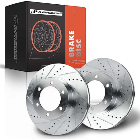 A-Premium Front Vented Drilled and Slotted Disc Brake Rotors Set Compatible with Toyota Tundra 2000-2006 Sequoia 2001-2007, 2-PC Set