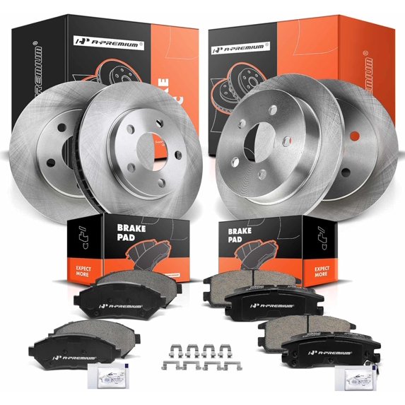 A-Premium Front Vented & Rear Solid Disc Brake Rotors + Ceramic Pads Kit Compatible with Select Buick, Chevy, Oldsmobile and Pontiac Models - Century, Regal, Venture, Intrigue, Grand Prix
