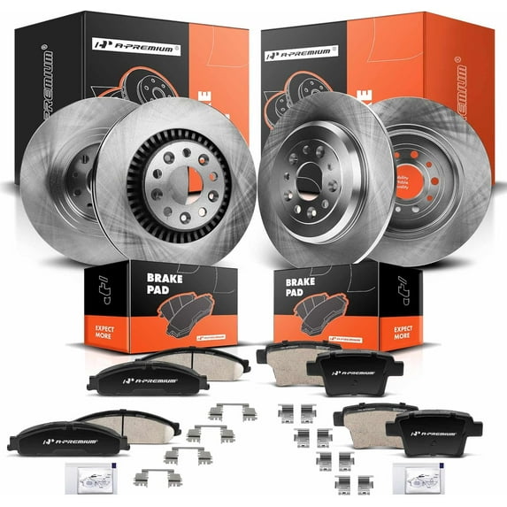 A-Premium Front Vented & Rear Solid Disc Brake Rotors + Ceramic Pads Kit Compatible with Select Ford and Mercury Models - Five Hundred/Freestyle/Montego 2005-2007, Taurus/Taurus X/Sable 2008-2009
