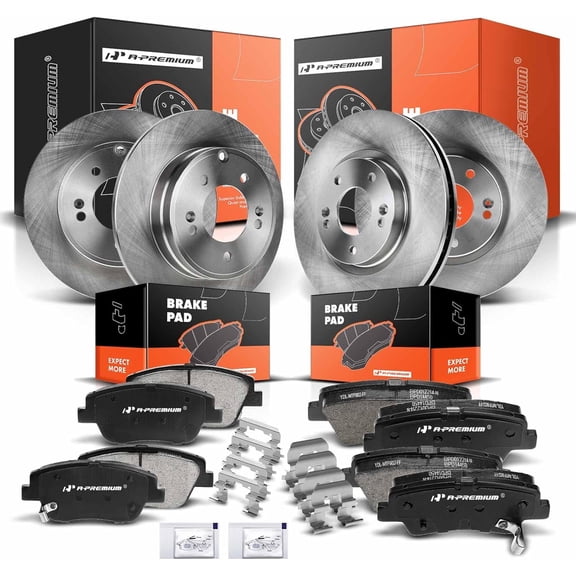 A-Premium Front Vented & Rear Solid Disc Brake Rotors + Ceramic Pads Kit Compatible with Select Kia and Hyundai Models - Optima/Sonata 2011 2012 2013 2014 2015, 12-PC Set