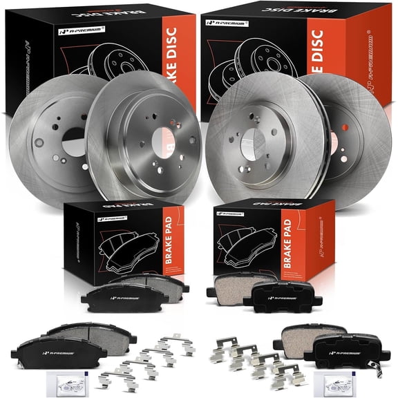 A-Premium Front Vented and Rear Solid Disc Brake Rotors + Ceramic Pads Kit Compatible with Select Acura Models - MDX 2003 2004 2005 2006, 12-PC Set