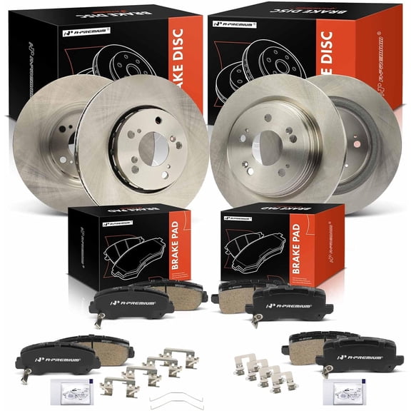 A-Premium Front Vented and Rear Solid Disc Brake Rotors + Ceramic Pads Kit Compatible with Select Acura Models - RLX 2014-2020, 12-PC Set