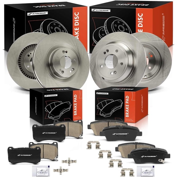 A-Premium Front Vented and Rear Solid Disc Brake Rotors + Ceramic Pads Kit Compatible with Select Hyundai Models - Genesis 2012 2013 2014, 12-PC Set
