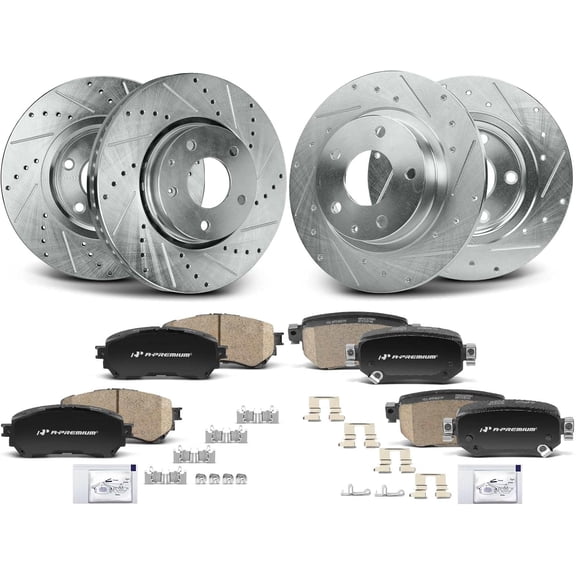 A-Premium Front and Rear Drilled and Slotted Disc Brake Rotors + Ceramic Pads Kit Compatible with Select Mazda Models - 6 2019 2020 2021, 12-PC Set