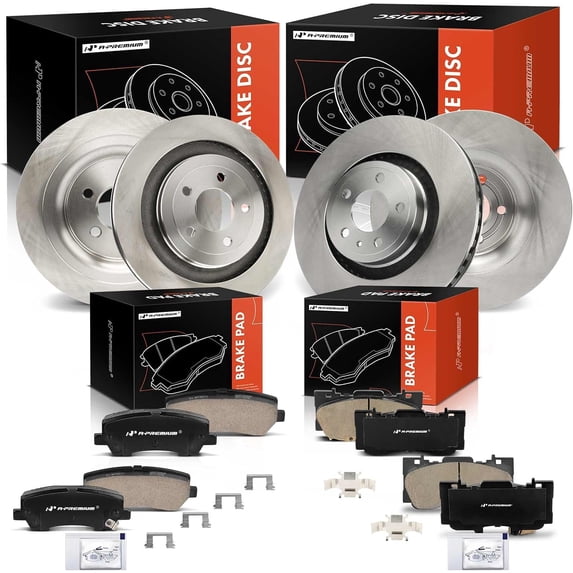 A-Premium Front and Rear Vented Disc Brake Rotors + Ceramic Pads Kit Compatible with Select Ford Models - Mustang 2015-2020, 12-PC Set
