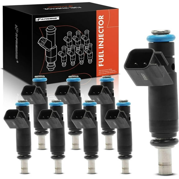 A-Premium Fuel Injectors Compatible with Ram 1500 & Jeep Grand Cherokee, Commander & Dodge Ram 1500, Ram 2500, Charger, Durango, Dakota, Magnum & Chrysler 300, Aspen, Set of 8, Replace# 800-1708N